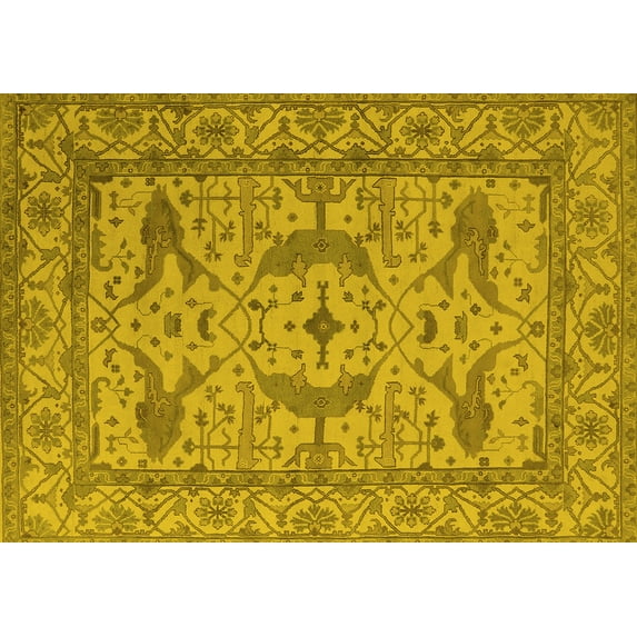 Ahgly Company Machine Washable Indoor Rectangle Oriental Yellow Industrial Area Rugs, 7' x 10'
