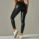 thumbnail image 2 of Pantalones de cintura alta de cuero brillante para mujer - Ajuste elástico sexy, material PU para ropa informal de club - Tallas S-XL, 2 of 3