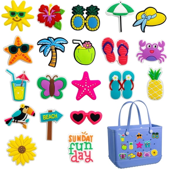 20PCS Beach Charms for Bogg Bag, Hawaii Accessories With Sturdy Clips for Totes, Rubber Bag Accessories, Decoration Charms for Girls Women