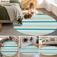 thumbnail image 5 of Round Area Rug 8 Ft, Teal Khaki Striped Washable Non-Slip Circle Carpet for Living Room/Bedroom, Farmhouse Stripes Modern Abstract Art Collection Low-Profile Large Area Rugs for Indoor, 5 of 8