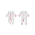 thumbnail image 4 of Cjfdfy Newborn Baby Girl Footed Fall Clothes She's Here Embroidery Footed Romper Long Sleeve Fall Bow Ruffle Jumpsuit Infant Cute Coming Home Fall Winter Outfit, 4 of 9