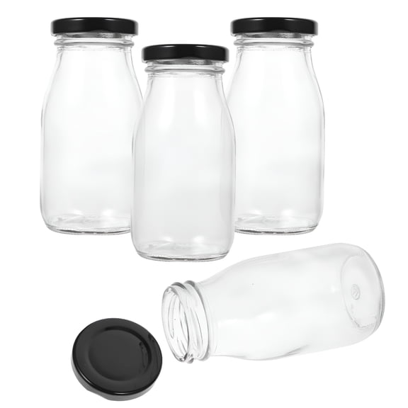 ACDANC Glass Bottles with Caps 200ml Reusable Containers for Juicing Drinks Smoothie Bottle Transparent 4pcs