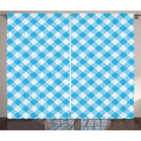Checkered Curtains 2 Panels Set Blue And White Gingham Fabric