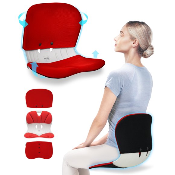 Juego de fundas curble WIDER (ancho estándar): silla con soporte lumbar y funda desmontable, corrector de postura lumbar, alivio del dolor de espalda (juego rojo)