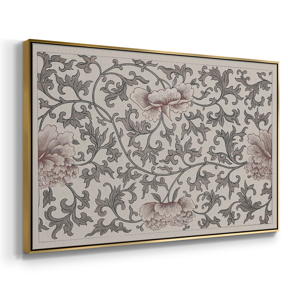 Vintage Abstract Print-XVII Framed in Gold Wood Gallery Wrapped Canvas 25 in. x 37 in.