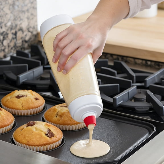 Pancake Batter Dispenser with Whisk Ball, 4.5 Cup Batter Mixer & Dispenser Bottle for Pancakes, Waffles, Crepes - Easy Pour, Clean & Reusable​