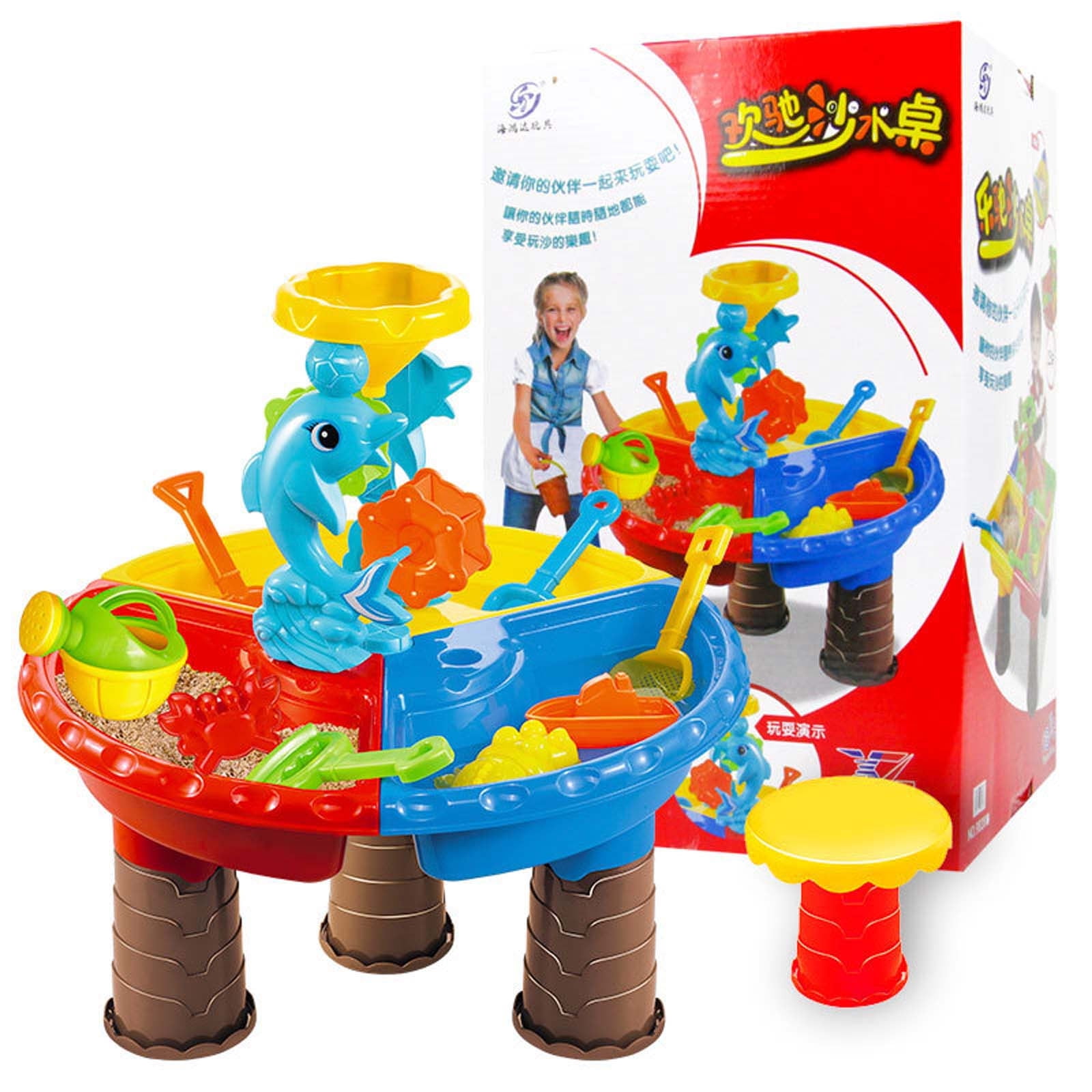 Matoen Kids Sand and Water Table, Toddlers Beach Sand Water Table Toys with Water Wheel, Bucket, Shovel etc. Outdoor Water Play Activity Summer Toy