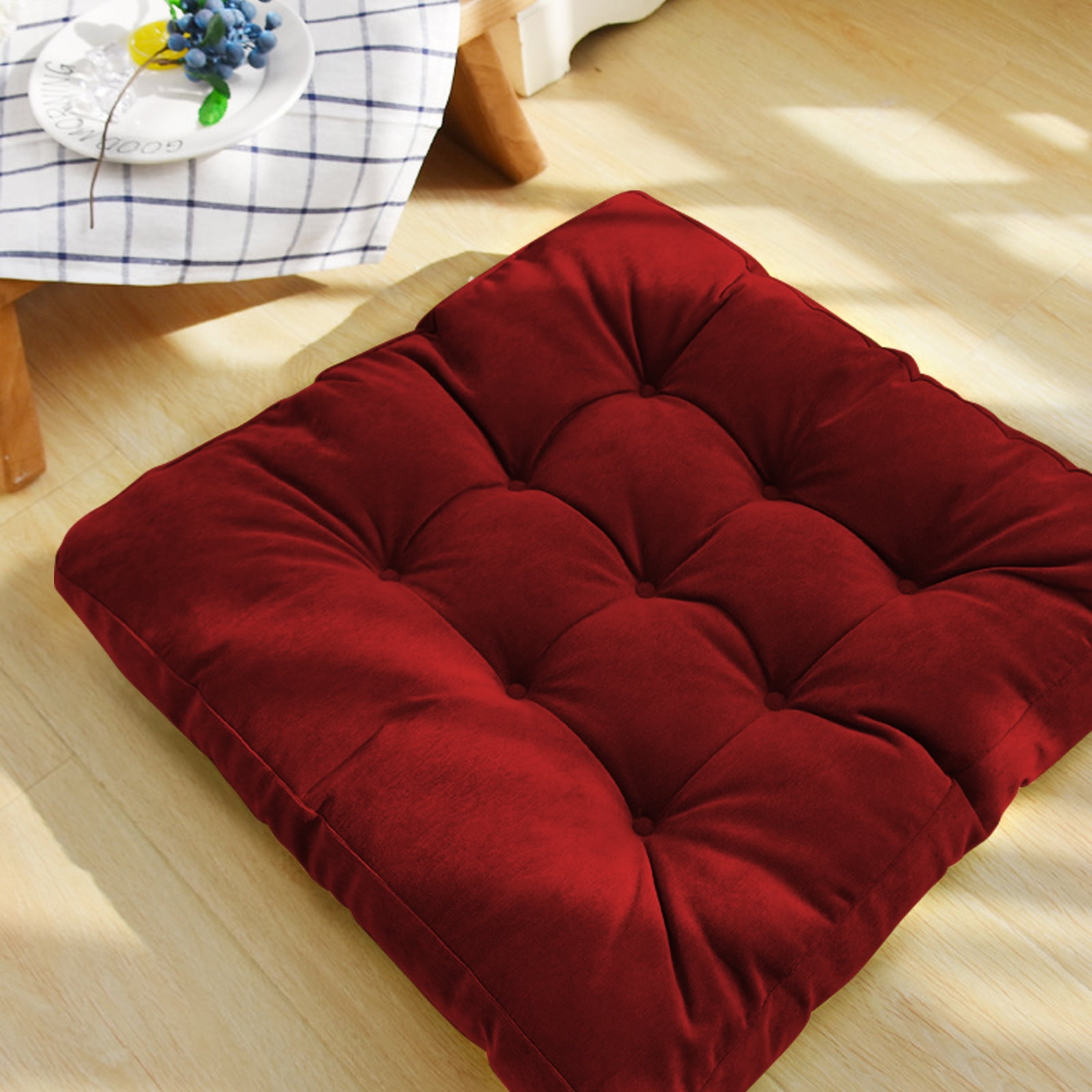 22 Inch Seat Cushion, Meditation Pillow Solid Thick Tufted Square Floor