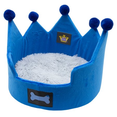Chew King Crown Pet Bed  Blue  5-35 lb Cats  Machine Washable