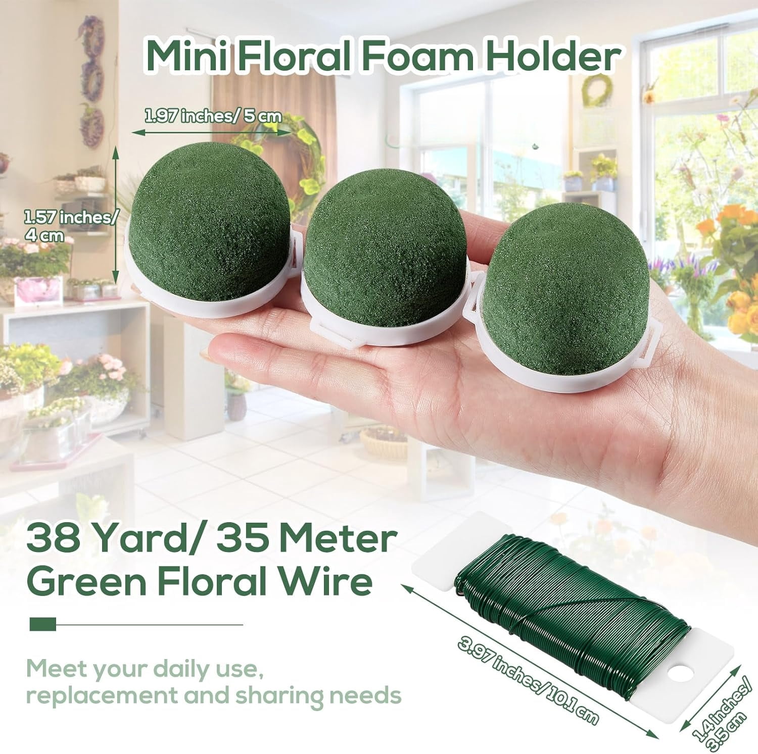 24 Pcs Mini Round Floral Foam Holder with Green Arrangement Wire, Floral Foam Arrangement Supplies for Table, Wedding, Wine Bottle Decor
