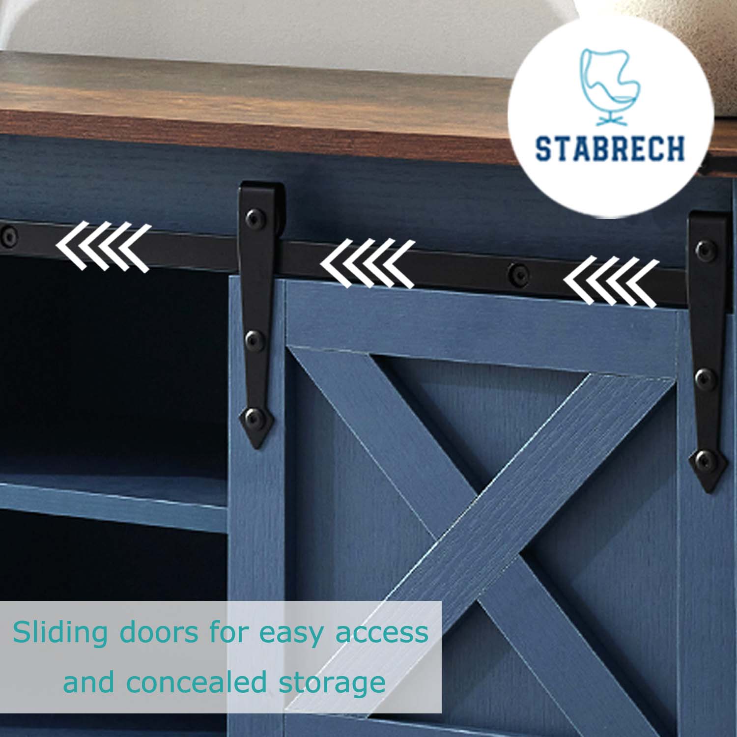 Entryway Table with Storage Shelf, Sliding Barn Doors Console Table for Living Room Hallway, Blue