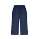 thumbnail image 4 of Pantalones Elásticos de Cintura para las Mujeres Pantalones de Cordón de Estilo de Lino, Pantalones Casuales de Color Sólido con Bolsillos para el Verano, 4 of 9
