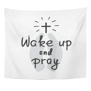 ZEALGNED Wake Up and Pray Motivational Quote Lettering Religious for Prayer Book Church Leaflet Sticker Wall Art Hanging Tapestry Home Decor for Living Room Bedroom Dorm 51x60 inch