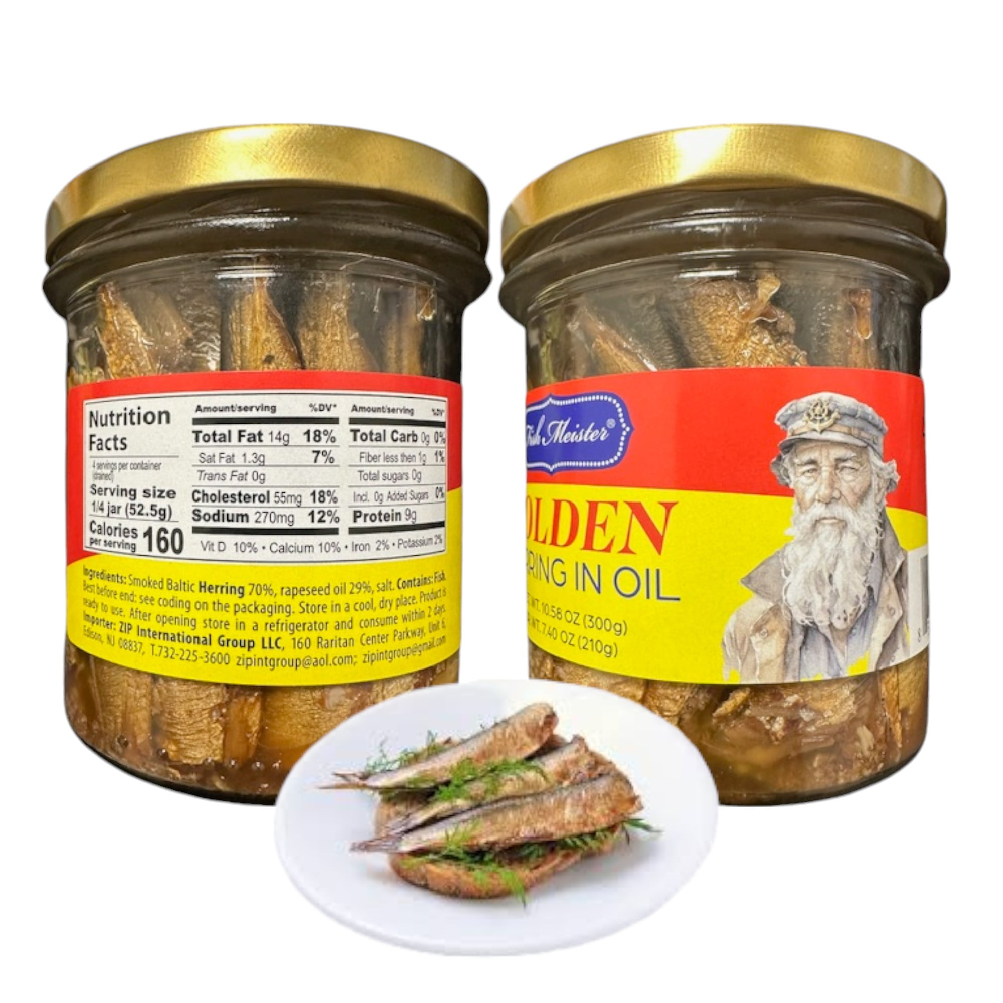 Fish Meister - Smoked GOLDEN HERRING in Oil 300g/7.40oz | Kosher Product, Non GMO, BPA Free, Keto Friendly | Rich in Omega-3 Fatty Acid, Vitamins and Minerals| Wild Caught (Pack of 2)