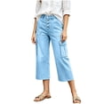 thumbnail image 2 of Usloyux Women's Wide Leg Capri Pants High Waisted with Pockets Casual Solid Streetwear Cargo Trousers for Summer Vacation Beach, Light Blue M, 2 of 6