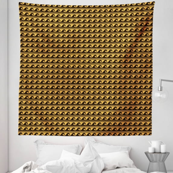 Ethnic Tapestry, Bohemian Tribal Ocean Waves in Funky Earth Tones Folkloric Art Print, Fabric Wall Hanging Decor for Bedroom Living Room Dorm, 5 Sizes, Pale Orange and Dark Brown, by Ambesonne