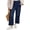 Navy blue, variant on Women Elastic Waist Casual Wide Leg Jeans Ankle Barrel Capri Denim Pants
