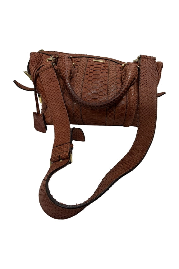 Pre-Owned Burberry Medium Nevinson Bowling Bag in Brown Python Leather