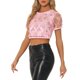 thumbnail image 4 of Camiseta corta de fiesta de manga corta con patrón metálico para mujeres INSPIRE CHIC XL Rosa claro, 4 of 6