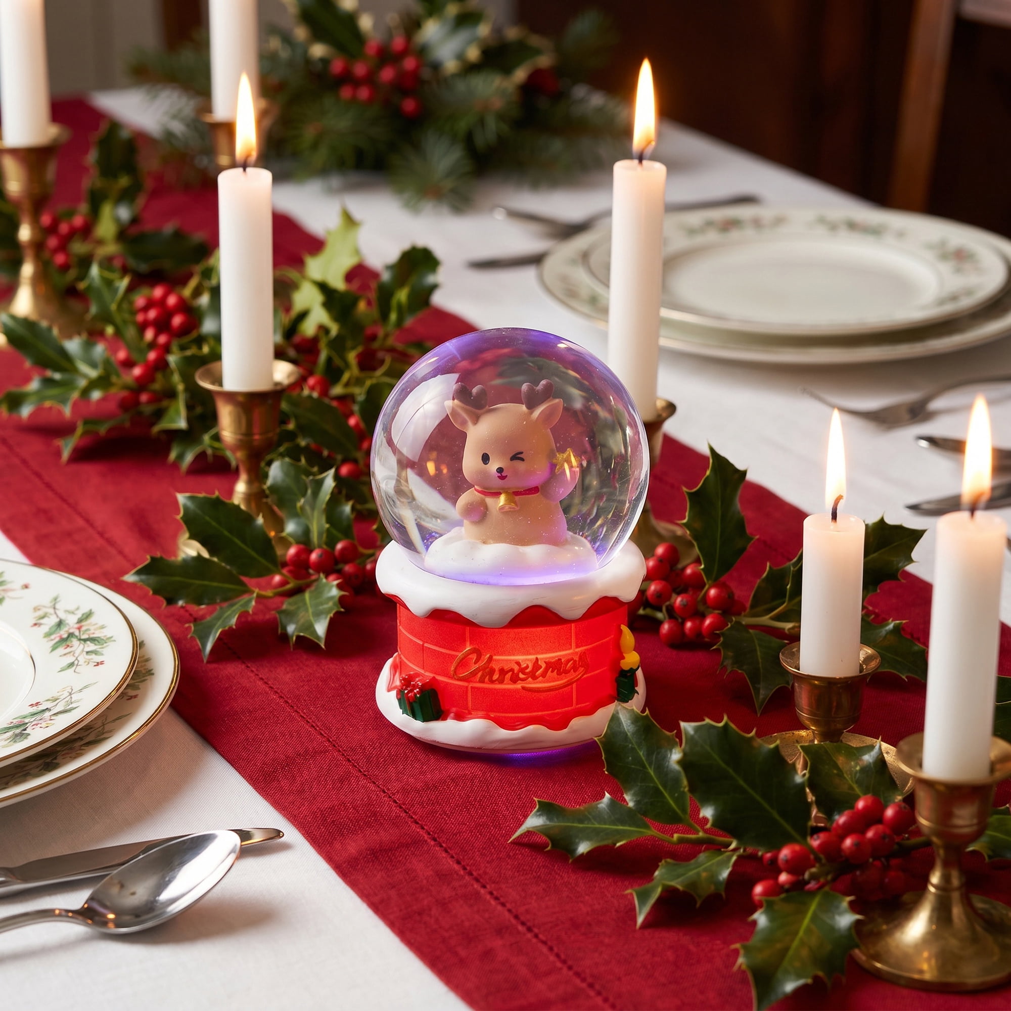 Unique Bargains Crystal Ball Shatterproof LED Glitter Snow Globe Red E 2.6" x 2.6" x 3.7"
