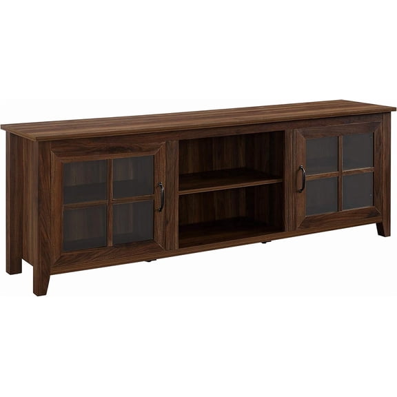Classic 2 Glass Door TV Stand for 80" TVs, 70 Inch, Dark Walnut Entertainment Center