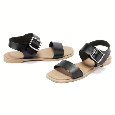 

NAYUKA Flat Sandals Fashion Square Open Toe Ankle Buckle Sandals Summer