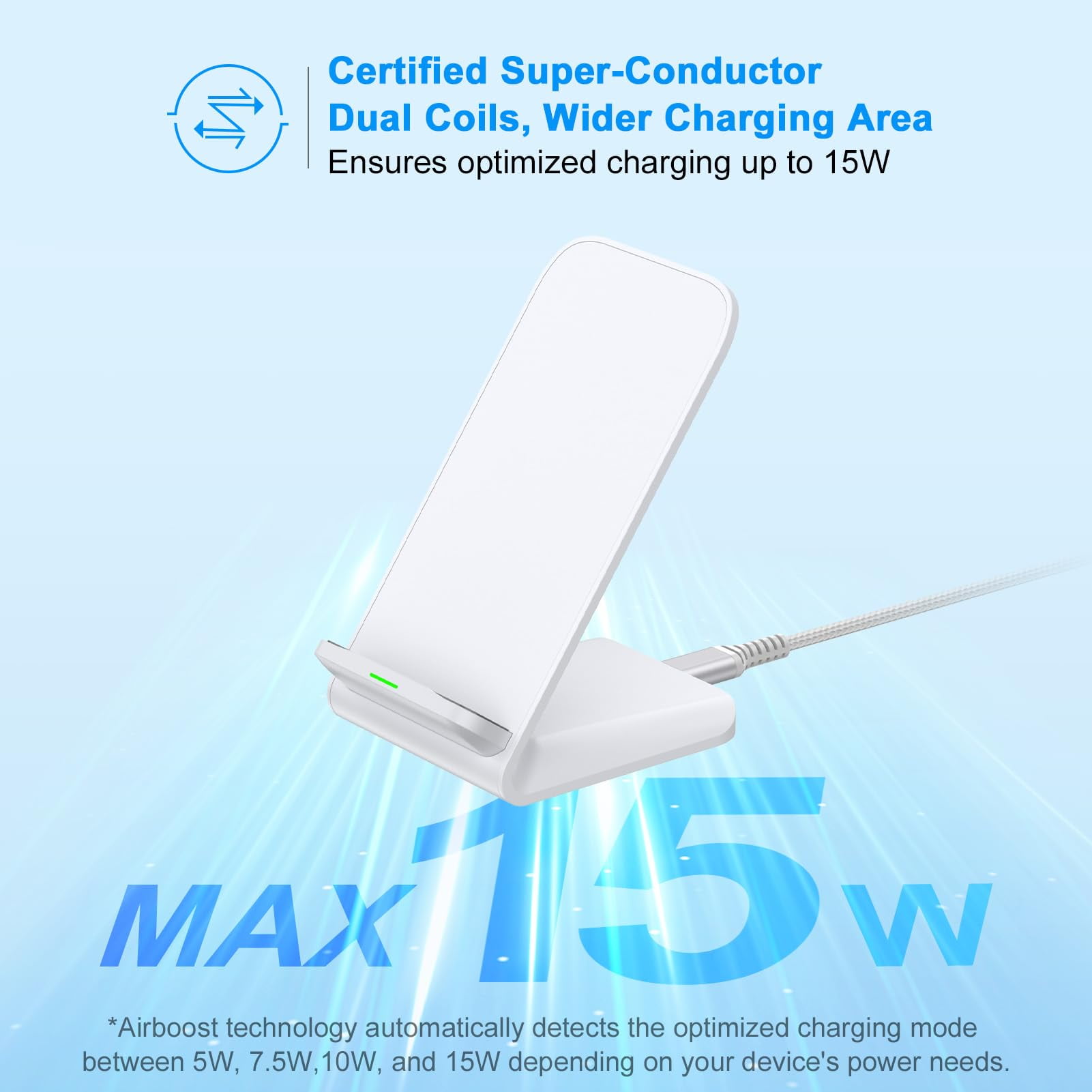 ABCPOW 2Pack Fast Wireless Charger Stand15W Wireless Charger Pad Cordless Charging Station Android Phone Holder Dock Compatible for iPhone 17 16 15 14 Samsung Galaxy S25 S24 S23 Ultra S22 Plus,White