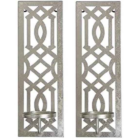 Hosley Set of 2, Iron Wall Pillar Candle Sconce 16.5 Inch High Mid Century Modern Silver