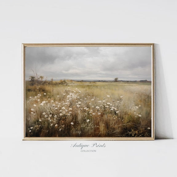 Neutral Country Posters, Wildflower Field Vintage Wall Art, Landscape, Rustic Farmhouse Decor,, Unframed Poster Size 16x24