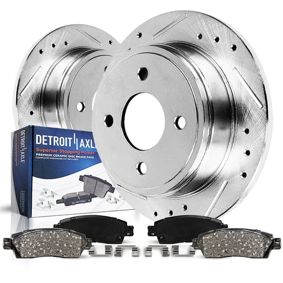 Detroit Axle - Rear Brake Kit for 2007-2015 Mini Cooper, Drilled Slotted Disc Brake Rotors Ceramic Brake Pads with Hardware 2008 2009 2010 2011 2012 2013 2014 Replacement: 10.20" inch