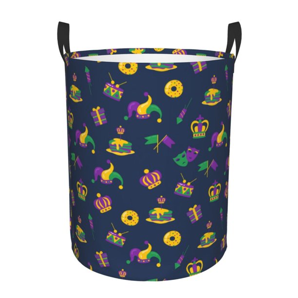 Fotbe Mardi Gras Carnival Cesto de Ropa con Asas, Cesto Impermeable de Gran Capacidad, Bolsa de Lavado para Dormitorio, Cesto de Ropa con Ruedas y Asas-Medium