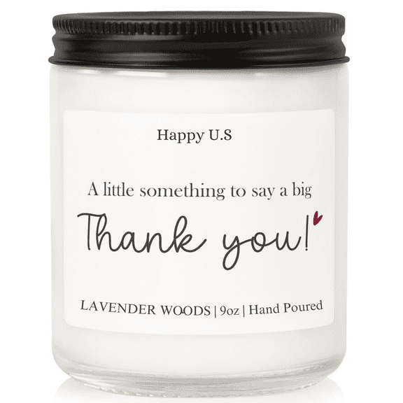 Happy U.S Thank You Gifts for Women, Men - 9oz Lavender Scented Soy Wax Candle - Thank You Candle, Hostess, Appreciation Gifts for Women, Teacher, Coworkers, Friend, Nurse, Boss, Christmas