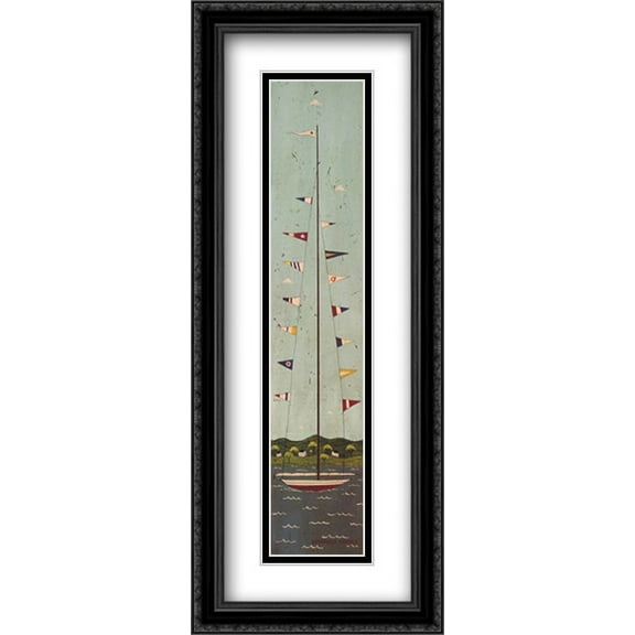 Nautical II 2x Matted 11x32 Large Black Ornate Framed Art Print by Warren Kimble