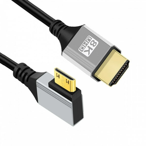CY 90 Degree Right Angled Mini HDMI 2.1 Ultra Thin HDTV Cable 8K 4K Hyper Super Flexible Slim Cord Type-A to Type-C for Camera HDTV