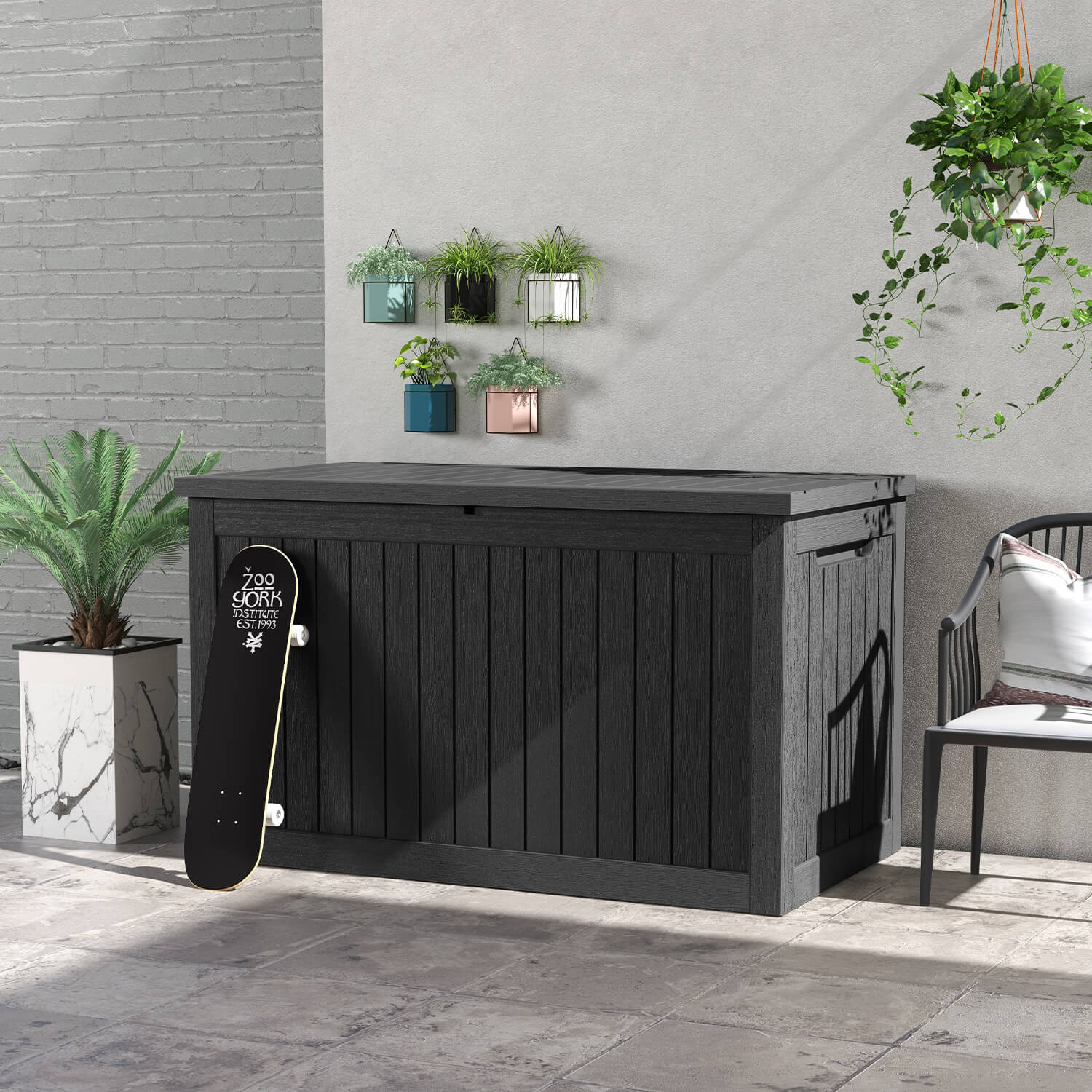 Patiowell 230 Gallon Deck Box Wood Look Outdoor Resin Plastic Storage