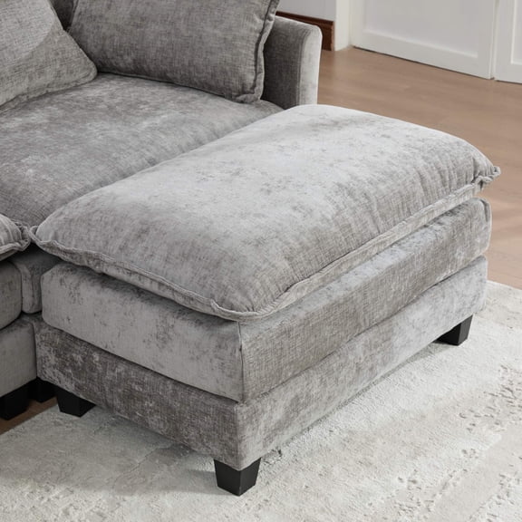 Nmkwnr Chenille Fabric Upholstered Ottoman for Living Room, Bedroom, Apartment, Gray