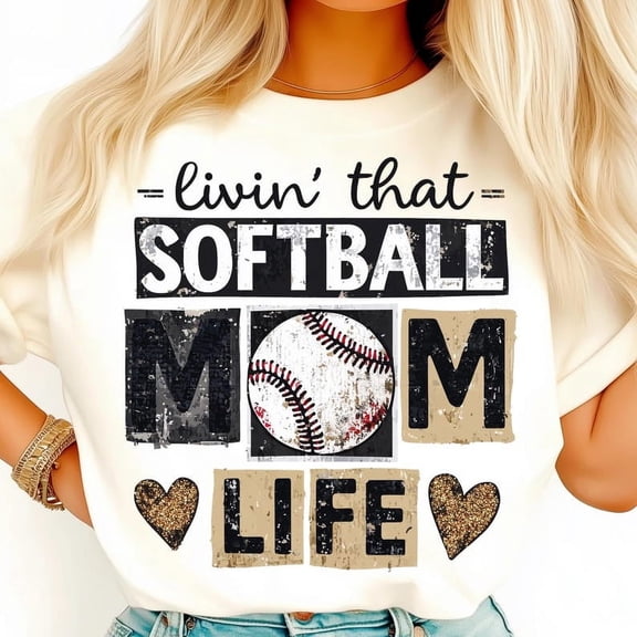 Softball Mom Life Shirt, Grunge Baseball Heart Tee, Distressed Sports Mama T-Shirt, Game Day Softball Graphic Shirt, Athletic Mom Tee
