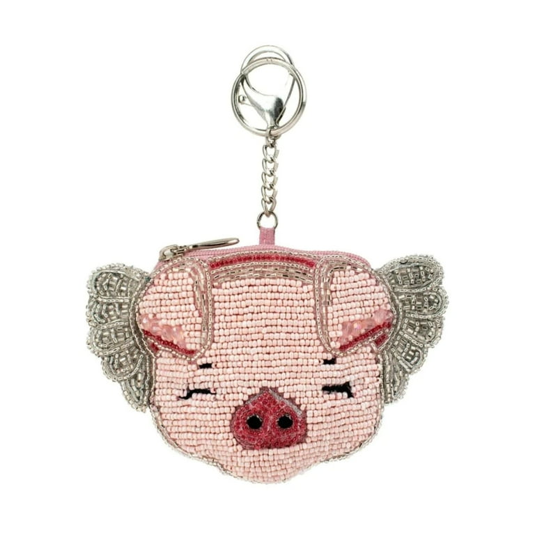 Mary Frances When Pigs Fly Coin Purse Key Fob Crossbody Pink Bag New