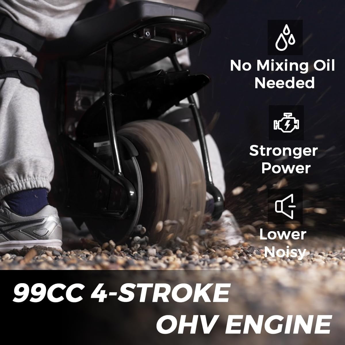 Max Package 99cc Gas 4-Stroke Mini Bike for Teens 13+, Pull Start, Rear Disc Brake, All-Terrain Tires, Up to 28 MPH, 220 lb Capacity, Includes Gloves & Headlight & Taillight