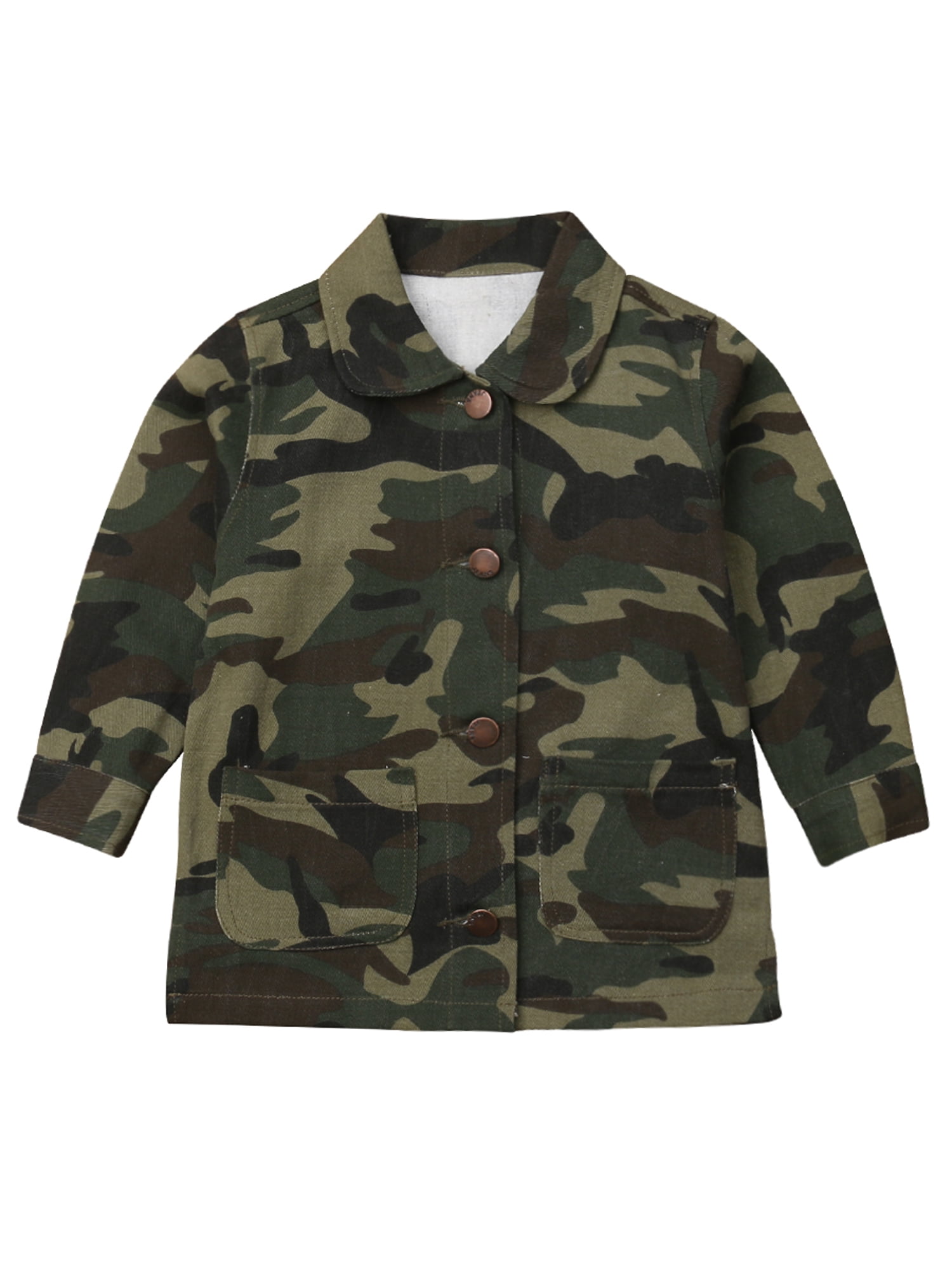 Toddler Little Girl Camouflage Jacket Coat Letter Heart Print Button Down Outerwear Winter/Fall/Spring Kids Clothing