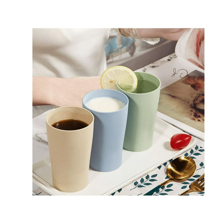 Topboutique 16oz Wheat Straw Unbreakable Plastic Cups, Stackable Coffee Juice Tumblers, Reusable Dishwasher Safe, 5 Colors