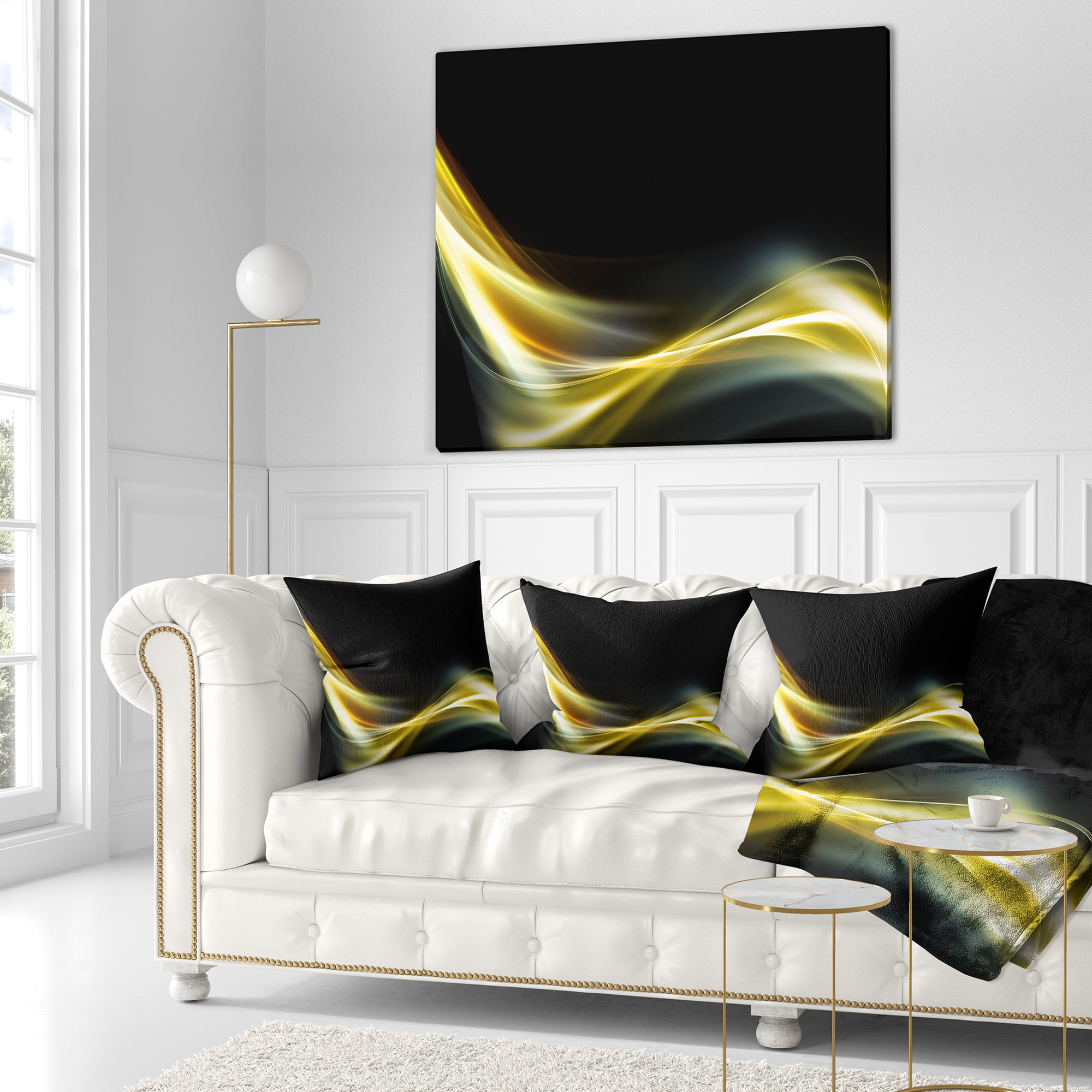 Designart Gold in Black Upward Lines - Abstract Throw Pillow - 18x18