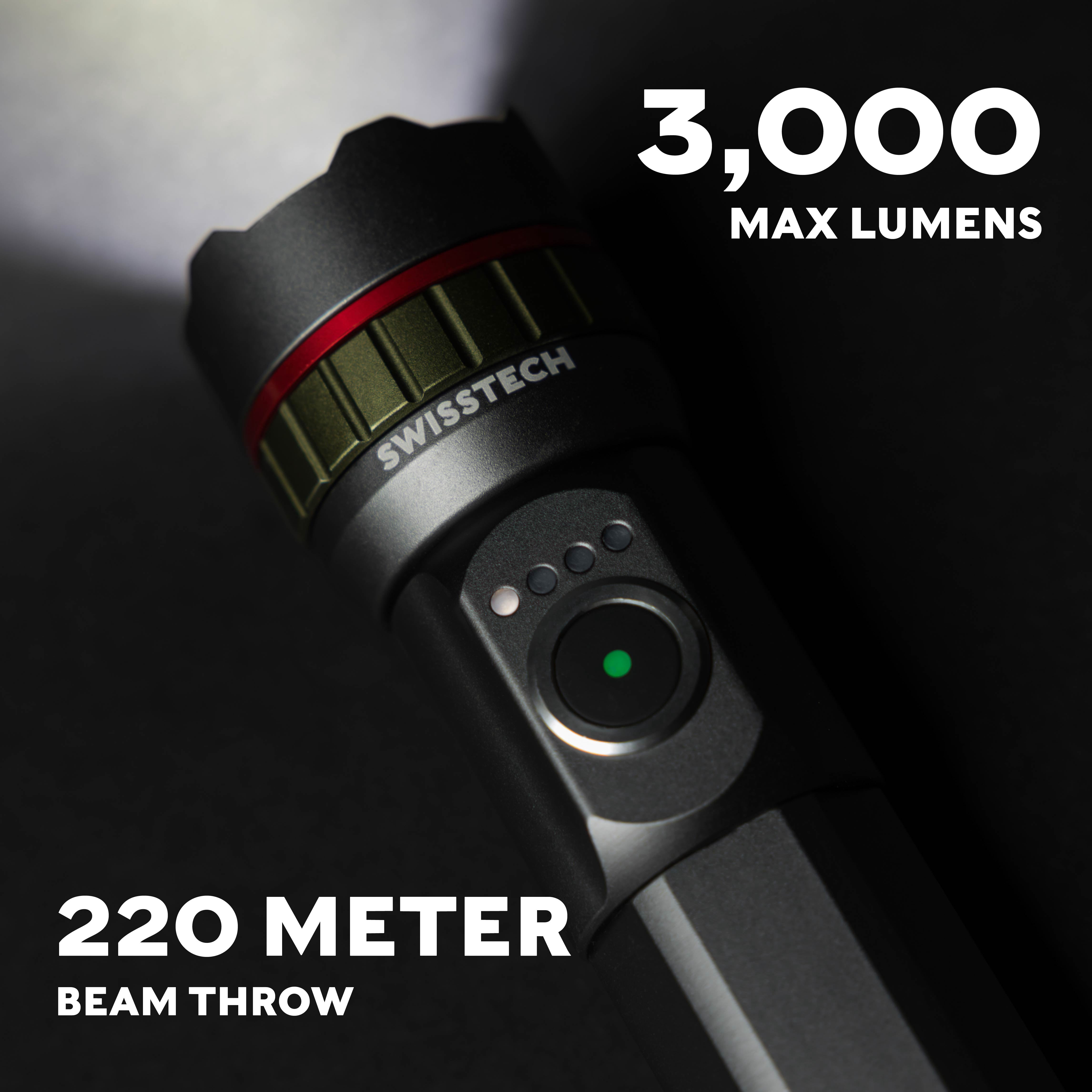 Swiss Tech 3000 Lumen Rechargeable LED Flashlight with IP67 Waterproof Magnetic Tailcap