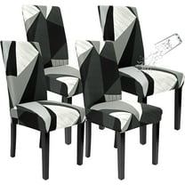 Dining Chair Covers 4 pack, Waterproof Stretch Kitchen Room Chair Seat Cover Parson Chair Cushion Slipcovers Removable Seat Protector for Wedding Party Home Decor (Set of 4, Grey-Geometry)
