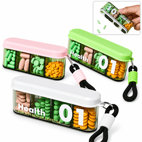 Portable Moisture-Resistant Small Pill Case Pill Organizer, Multi-color (3 Pack)