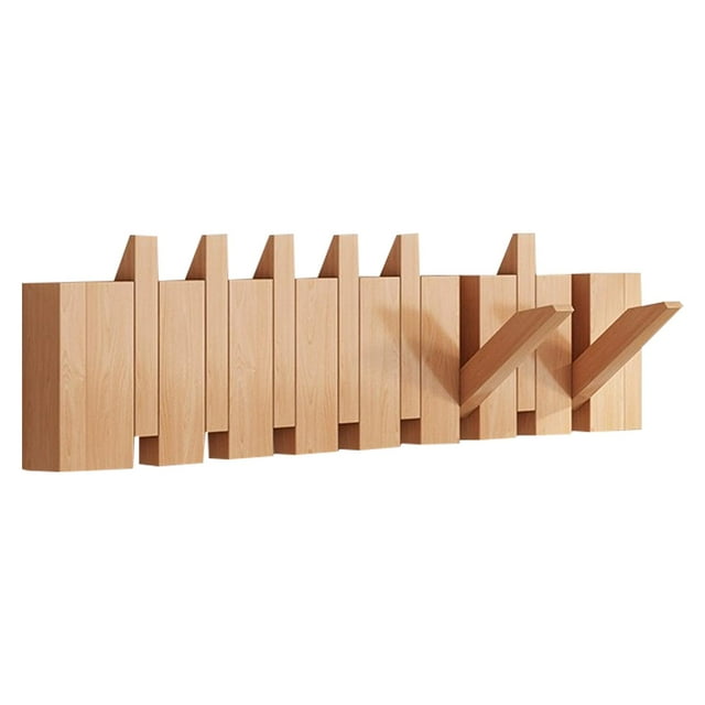 GUOOL Wall Mounted Coat Rack, Flip Down Wall Hook Rack, Decorative, Entryway Coat Rack Wood color 8 key