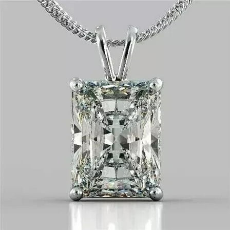 3CT Radiant Cut Lab Created Diamond Women's Gift Pendant 14K White Gold Plated 18"