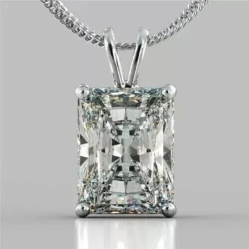 3CT Radiant Cut Lab Created Diamond Women's Gift Pendant 14K White Gold Plated 18"