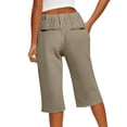 thumbnail image 7 of Cotton Linen Capris for Women Casual Summer Straight Leg Loose Trousers Drawstring Elastic Waist Pull On Pants with Pockets Light Brown S, 7 of 7