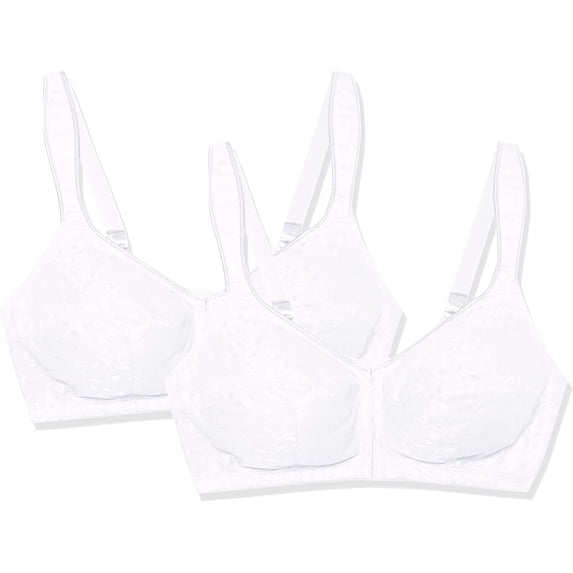 Just My Size Women's Easy On Front Close Wirefree Bra MJ1107 46D White - 2-pack